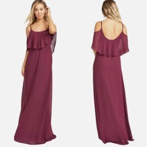 NWT Show Me Your Mumu - Caitlin Ruffle Maxi Dress color Merlot Chiffon Size S